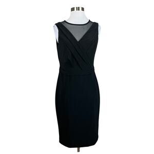 Ralph Lauren V-Neck Sleeveless Midi Sheath Cocktail Dress Black Size 6 LBD